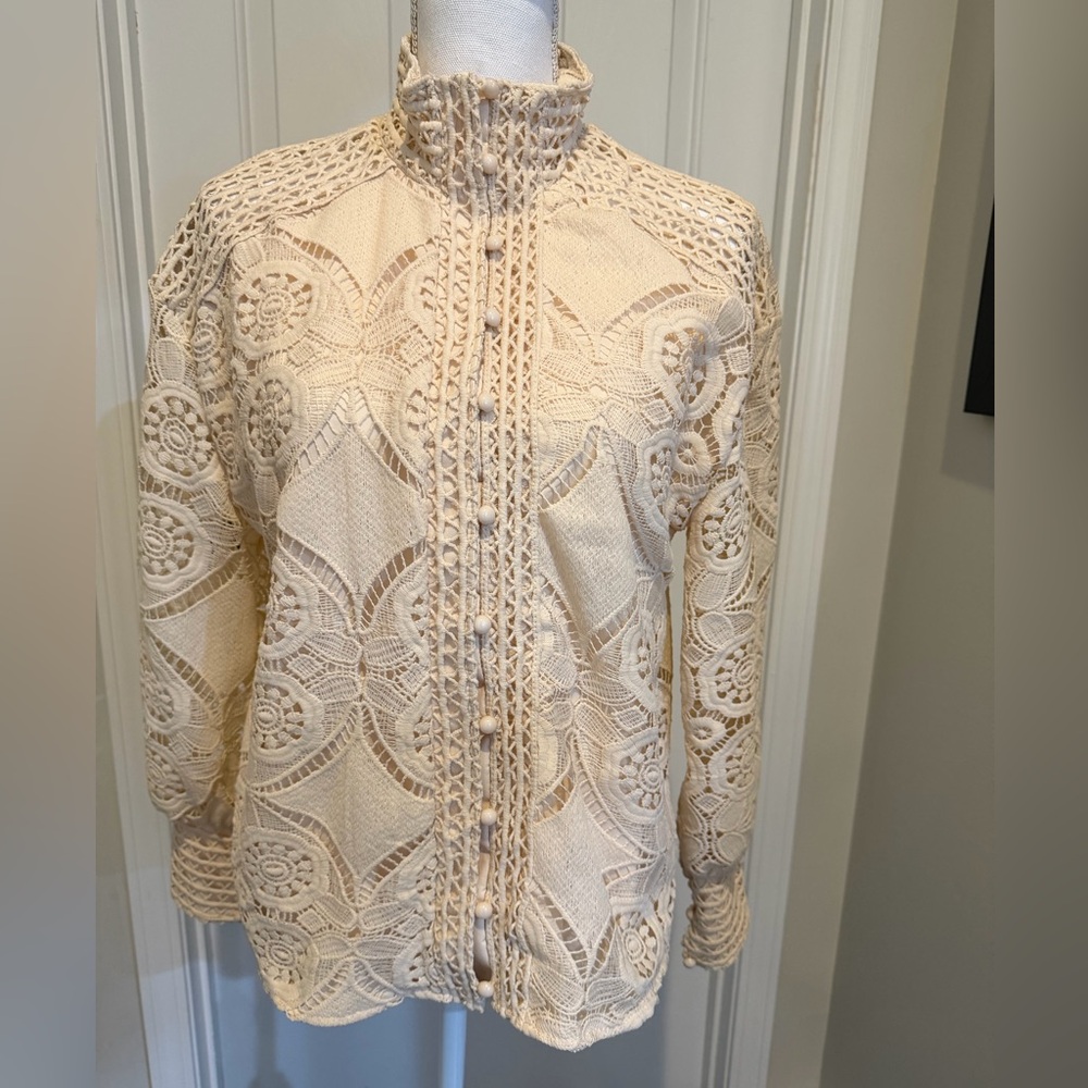 NWT Elegant Cream Lace Button-Up Blouse